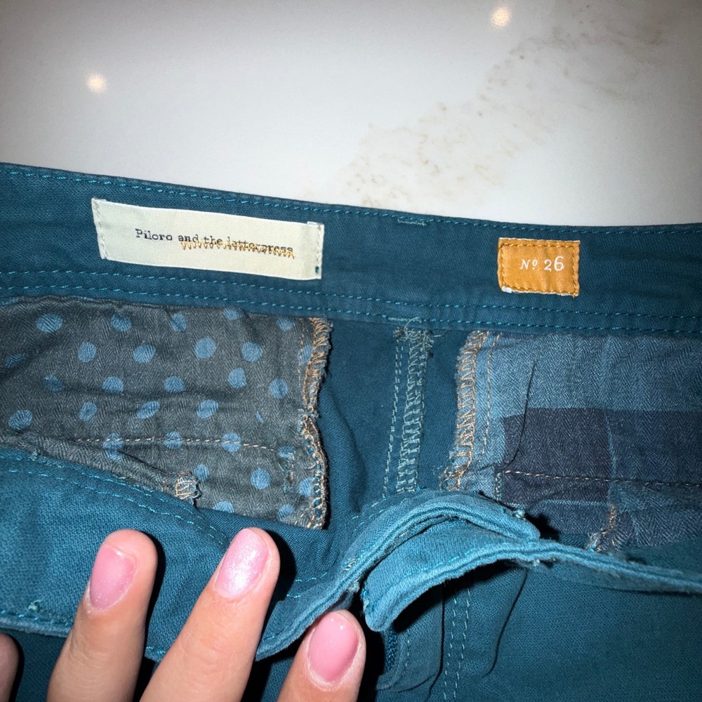 Pilcro and the Letterpress Stet Slim Straight Teal Pants Size 26 - Picture 3 of 5